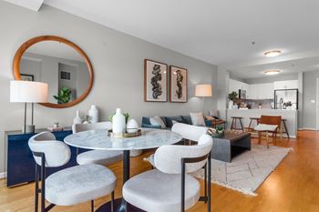 Open living space at the amelia apartments in quincy, ma